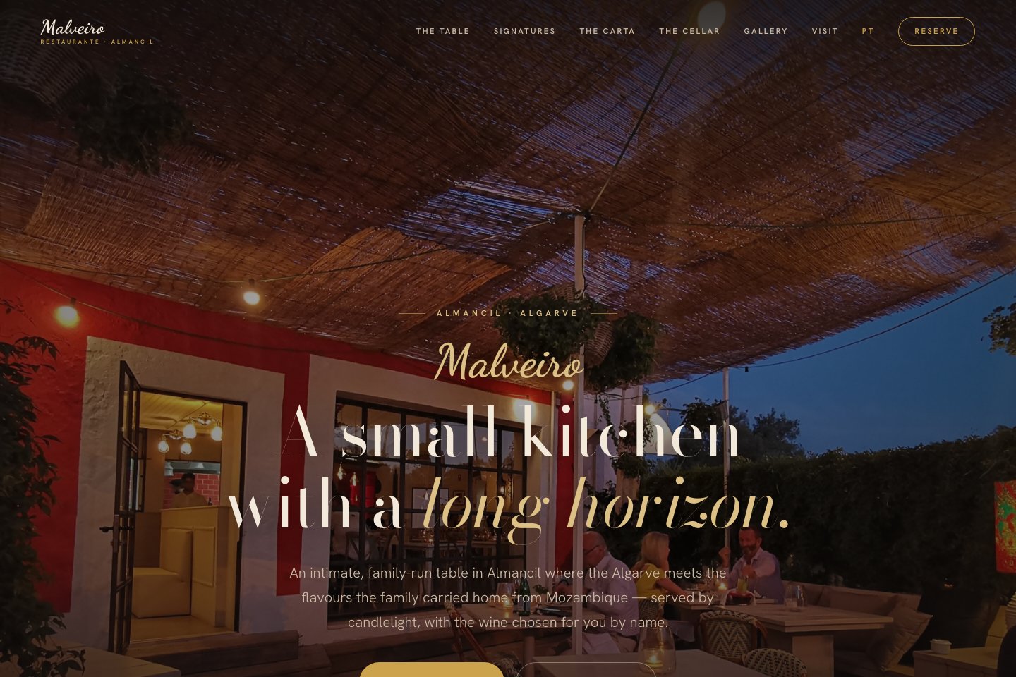 Homepage of the Restaurante Malveiro website, designed and built by the AFG digital team